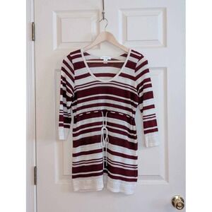 Motherhood Maternity Womens Small Red White Stripe Knit Sweater Tie Waist